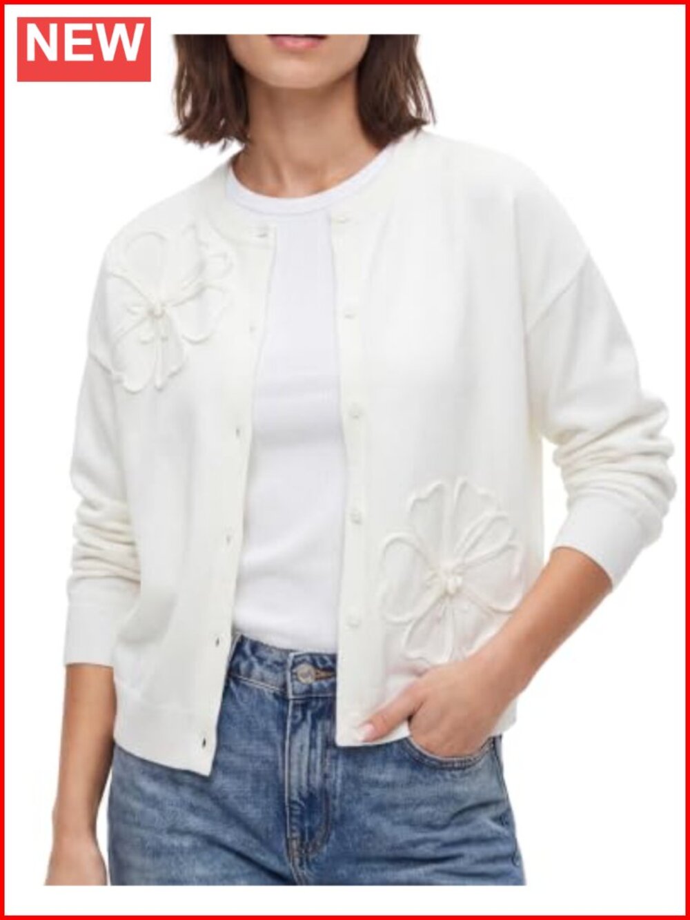 Wool Cardigan Sweater 3D Floral Button Down Women's Knit Long Sleeve Top